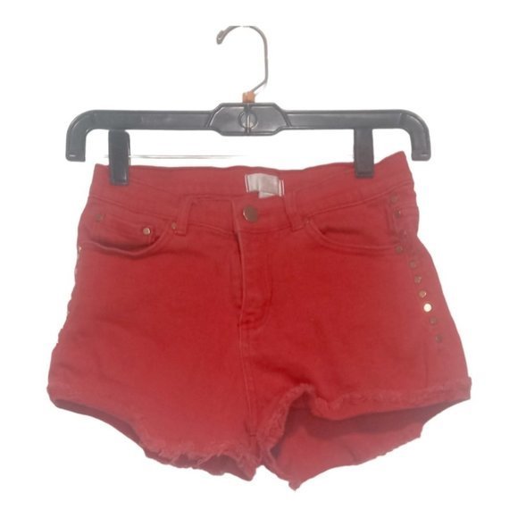 sexy red shorts 💟 Forever 21 High Rise Jean Shorts Button Small gold tone - Picture 2 of 5